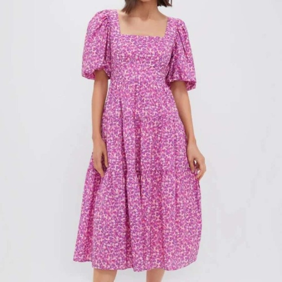 Hyacinth House Dresses & Skirts - Hyacinth House Estella Midi Dress Women L Pink Floral Puff Sleeve Cottagecore